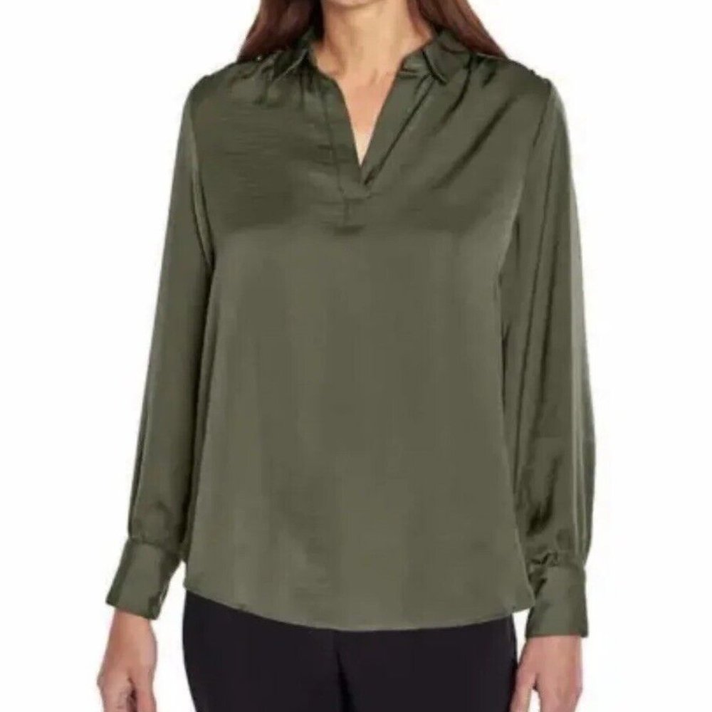 NWT Banana Republic Women's Long Sleeve V Neck Blouse Green Size M $65 8D153